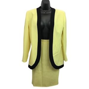 Genny Black Trim Yellow Skirt Suit US 8 I 42